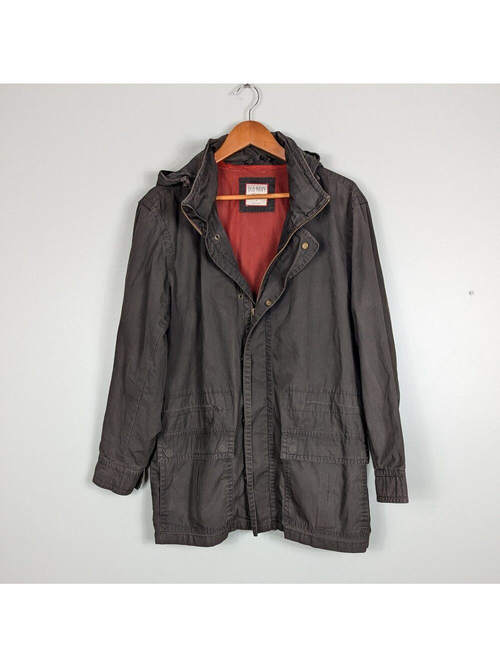 Y2K Old Navy Jacket Mens M Brown Vintage Utility Coat Hooded Rugged Gorpcore